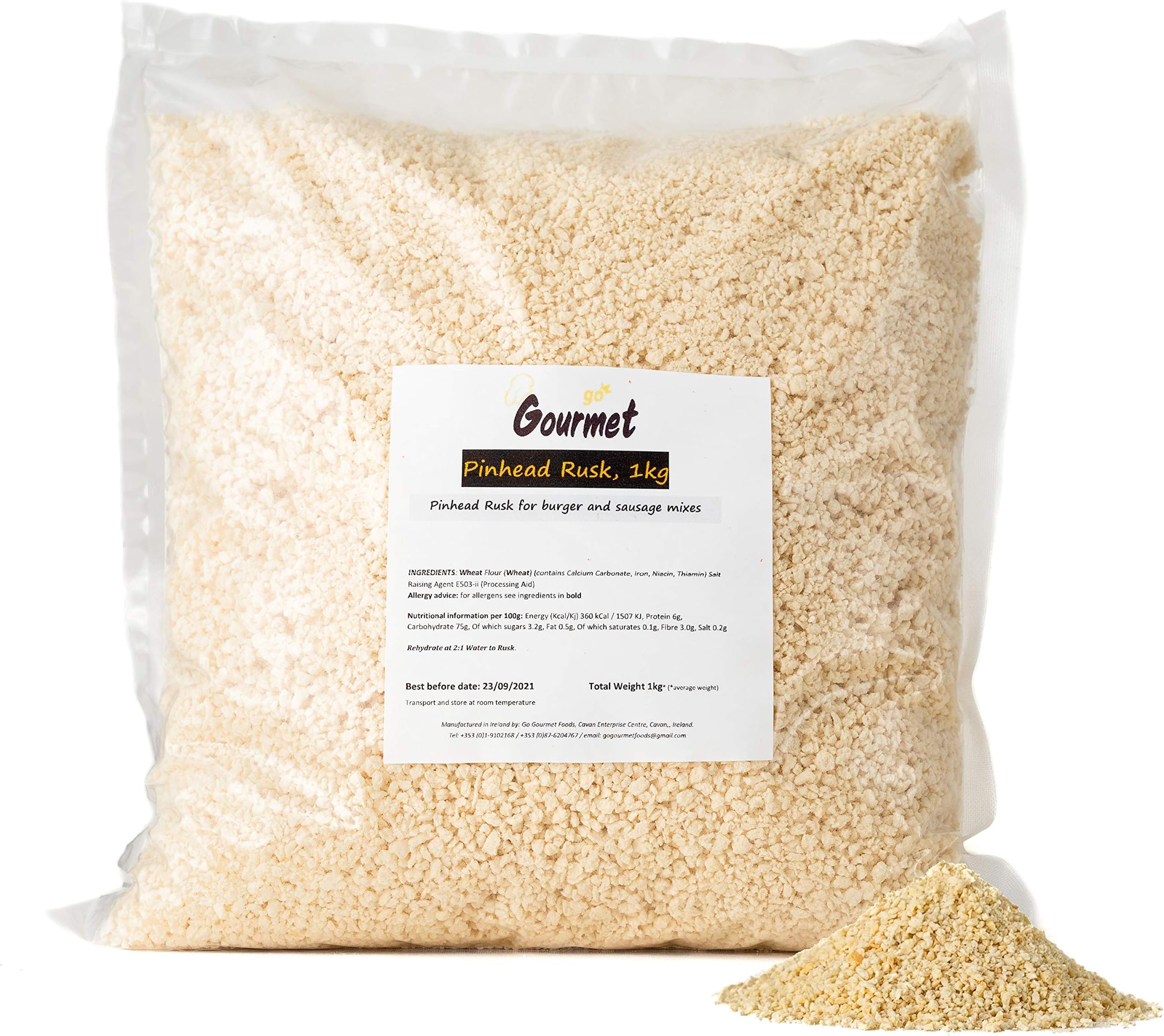 Pinhead Rusk - Breadcrumbs for Burger Mix and Sausage Making - Binds Easily for Juicy Burgers and Sausages - High Absorption and Minimal Shrinkage - 1kg Bulk Bag Makes 10kg of Sausages