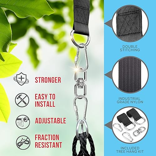 Miniatura 34 de SereneLife Columpio de platillo con kit para colgar, columpio de árbol al aire libre con giratorio giratorio para niños (negro)