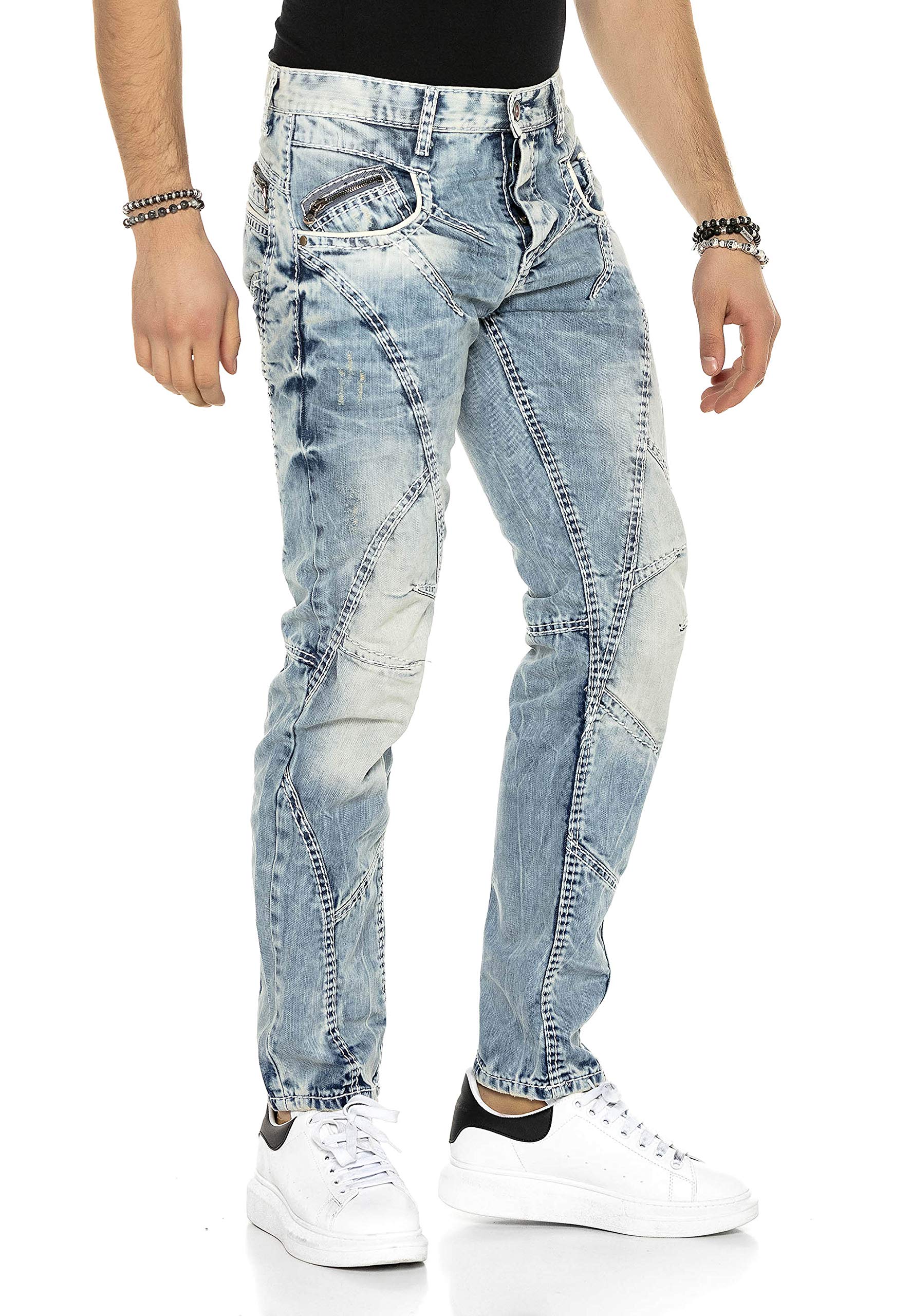 Cipo & Baxx Herren Jeans mit Kontrastnähten – Denim Hose, Moderner Look, Bequeme Freizeit- und Alltagsjeans