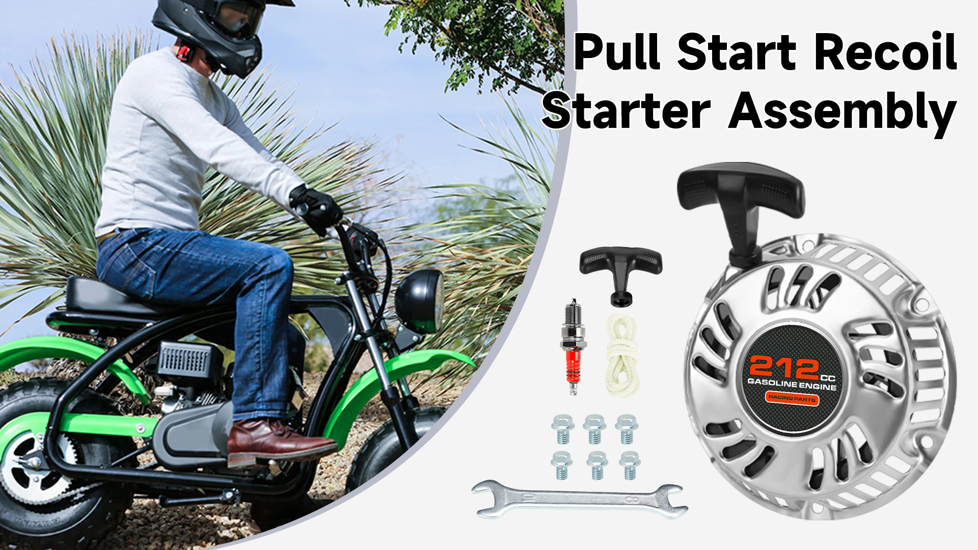 Image of Mini Bike Pull Start Assembly Recoil Starter Compatible with Predator 212cc 196cc Coleman CT200U CT200U-EX BT200X KT196 Go Kart GX160 6.5HP OHV Engine Lawn Mower Generator Parts Galvanized