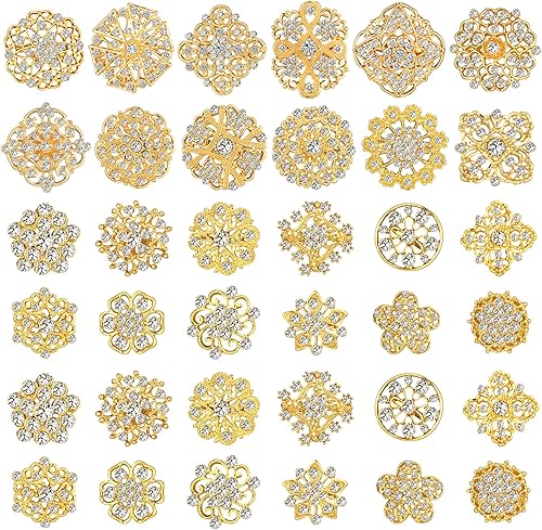 36 broches de diamantes de imitación transparentes para manualidades, broches de flores de cristal con diamantes de imitación, broches a granel,