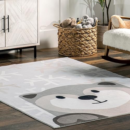 Miniatura 8 de nuLOOM Indigo Otter Kids - Alfombra lavable a máquina, 5x8, gris claro