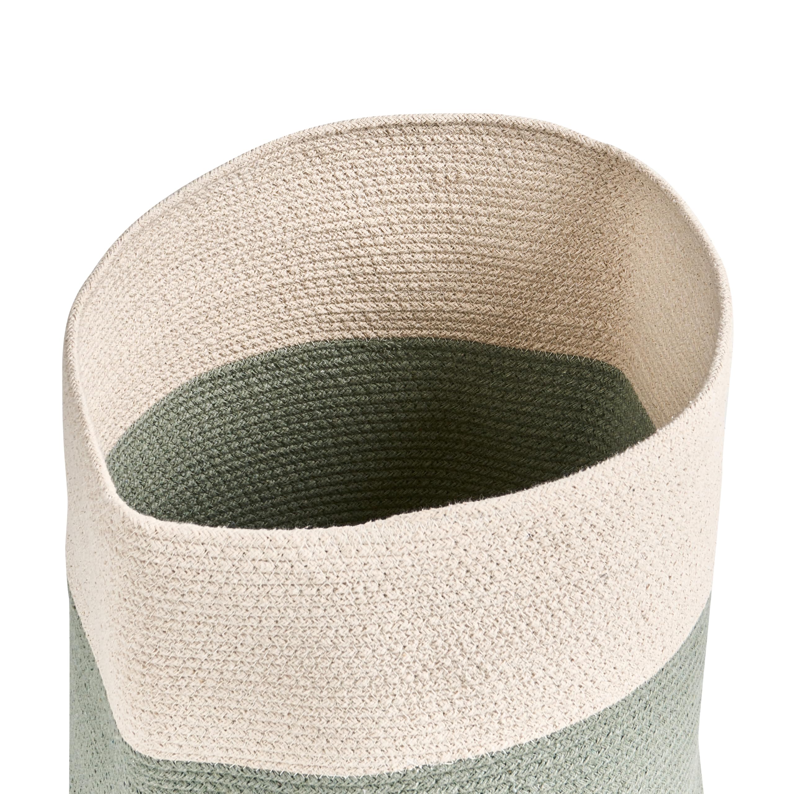 Korb 2er Set Baumwolle hellbeige/grün geflochten gestreift mit Deckel Boho-Design Silopi