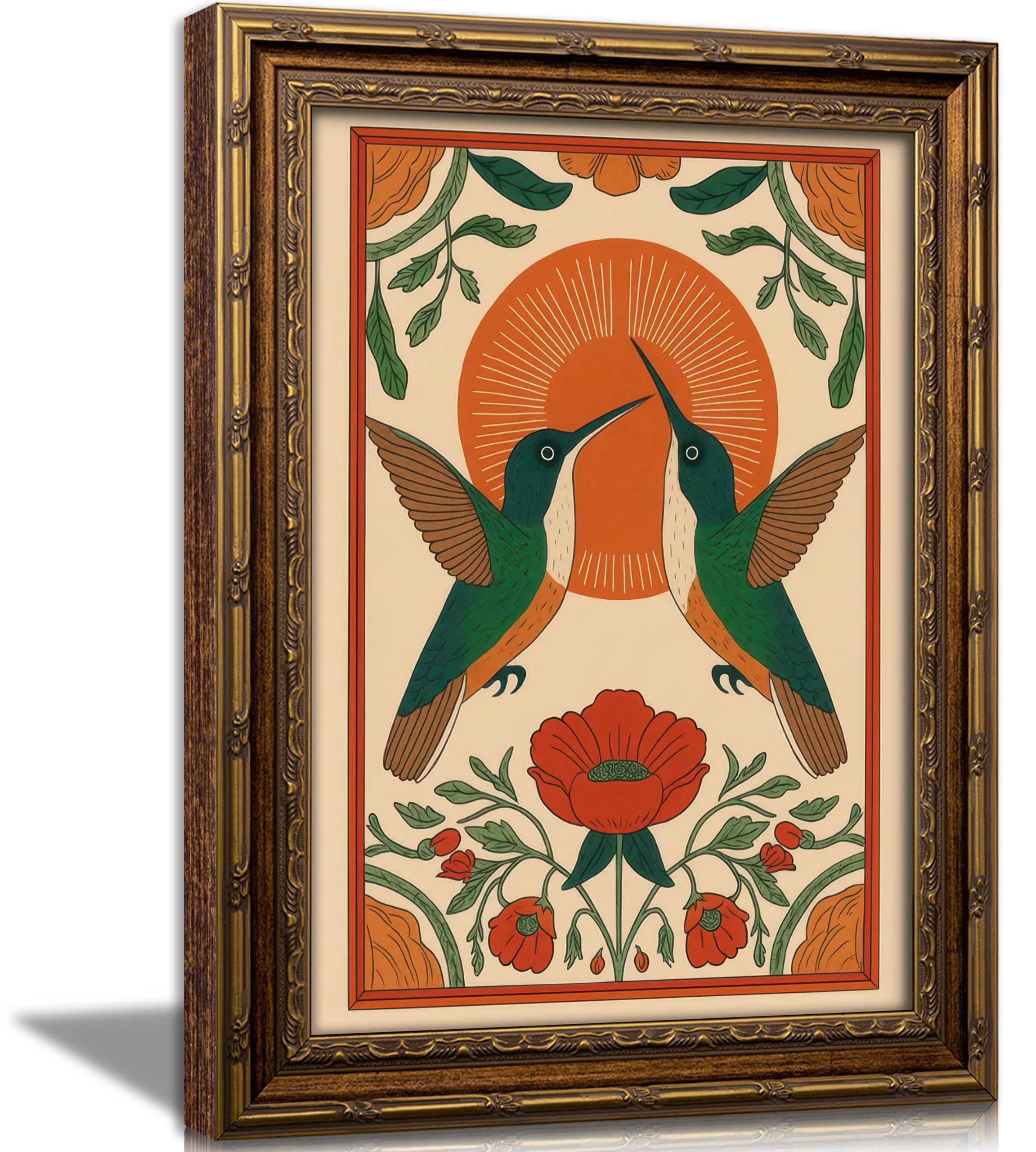 Vintage gold framed Floral Vine wall art Retro Beige Botanical Painting Canvas Prints Elegant Antique Flower French Leaf Wall Decor for Farmhouse Bedroom Living Room Home Decration 16x24in — view 7