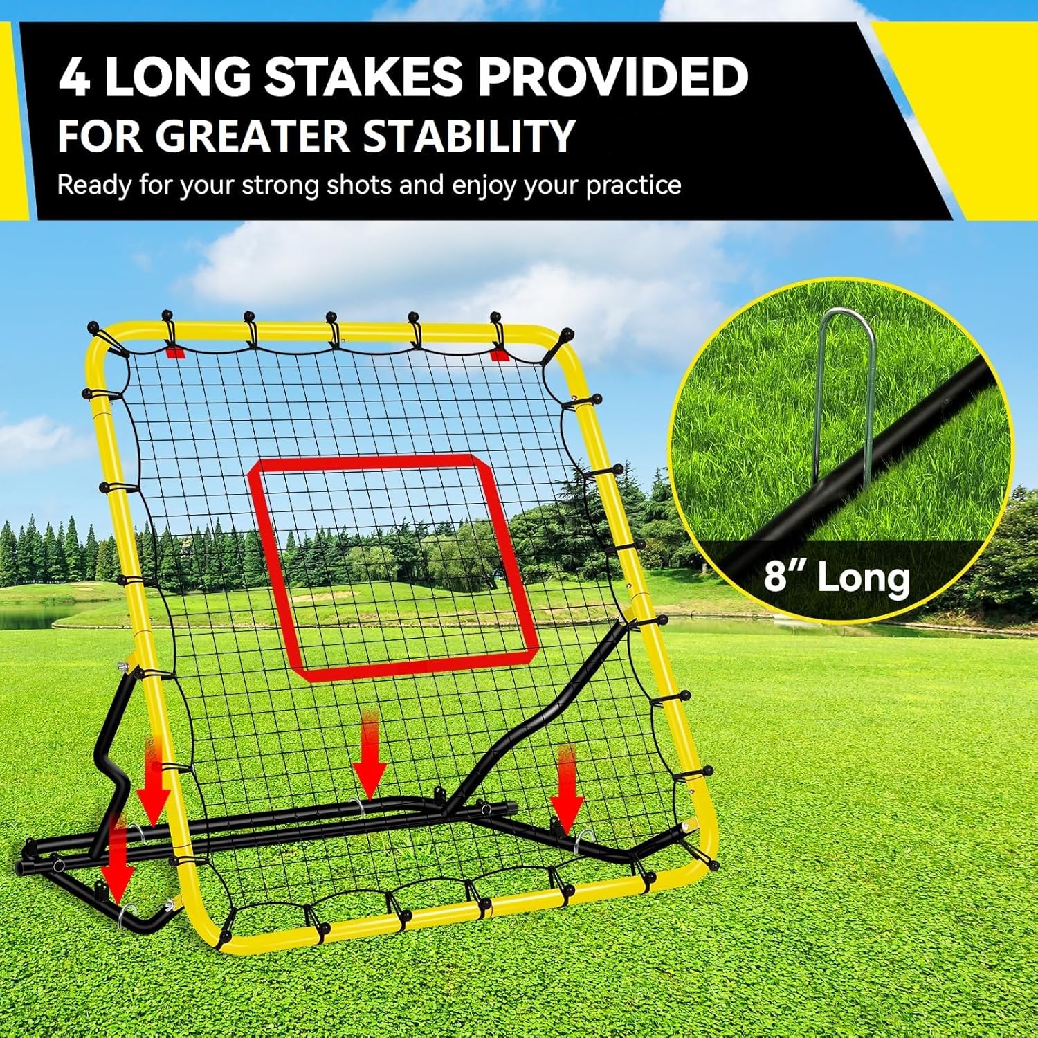 48x52inch Baseball Rebounder Anti-UV 3 Adjustable Angles Fielding Trainer, Volleyball Softball Football Rugby Baseball Bounce Back Net Stable Easy Storage Pitch Back Rebound Net with 4 Stakes
