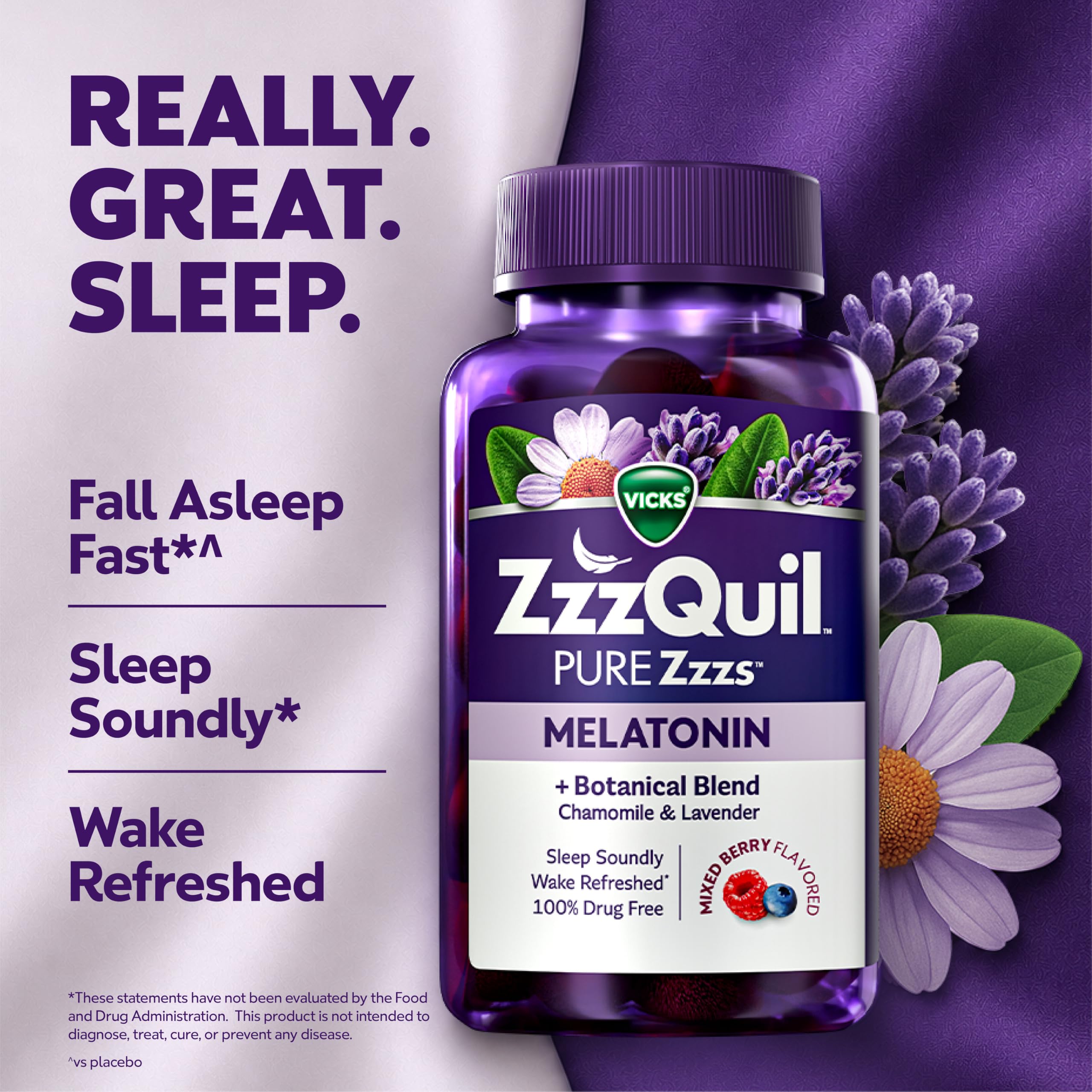 ZzzQuil, Pure Zzzs Melatonin Gummies, Sleep Aid, Melatonin 2mg, with Chamomile and Lavender, Melatonin Sleep Gummies, Sleep Aids for Adults, Wildberry Vanilla Flavored, 72 Sleep Gummies — Amazon image 2