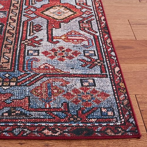 Miniatura 3 de SAFAVIEH Tucson Collection - Alfombra de área de 8 x 10 pies, diseño persa azul y óxido, no desprende pelusa, lavable a máquina y antideslizante,