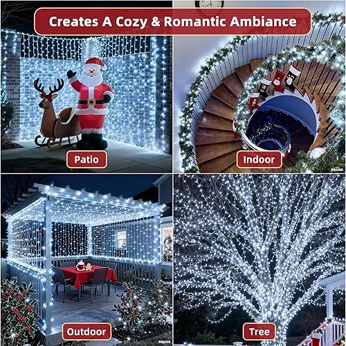 Miniatura 6 de 300 luces LED de Navidad de 75 pies para interiores, luces LED de decoración de árbol de Navidad con 12 modos y memoria de temporizador, regulables