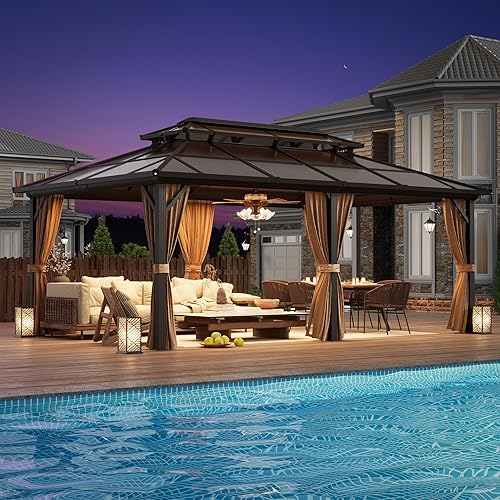 YOLENY 12'x20' Hardtop Gazebo, Outdoor Polycarbonate Double Roof Canopy, Aluminum