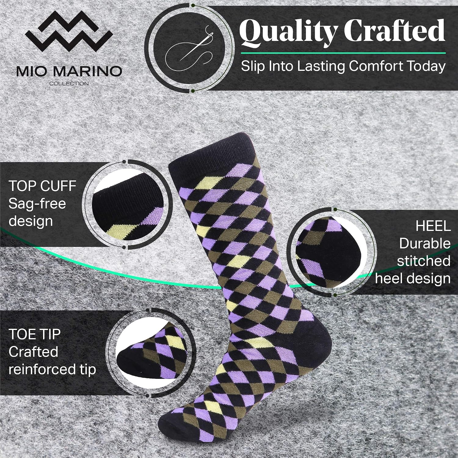Marino Men's Dress Socks - Colorful Funky Socks for Men - Cotton Fashion Patterned Socks - 12 Pack image 2