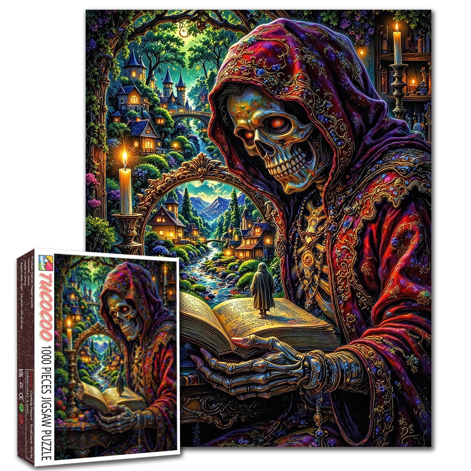 Horror Puzzle 1000 Pieces for Adults Skeleton Art Puzzle for Stimulating Family Games Fantasy Book DIY Puzzle for Home Wall Decor Gifts โ image 1