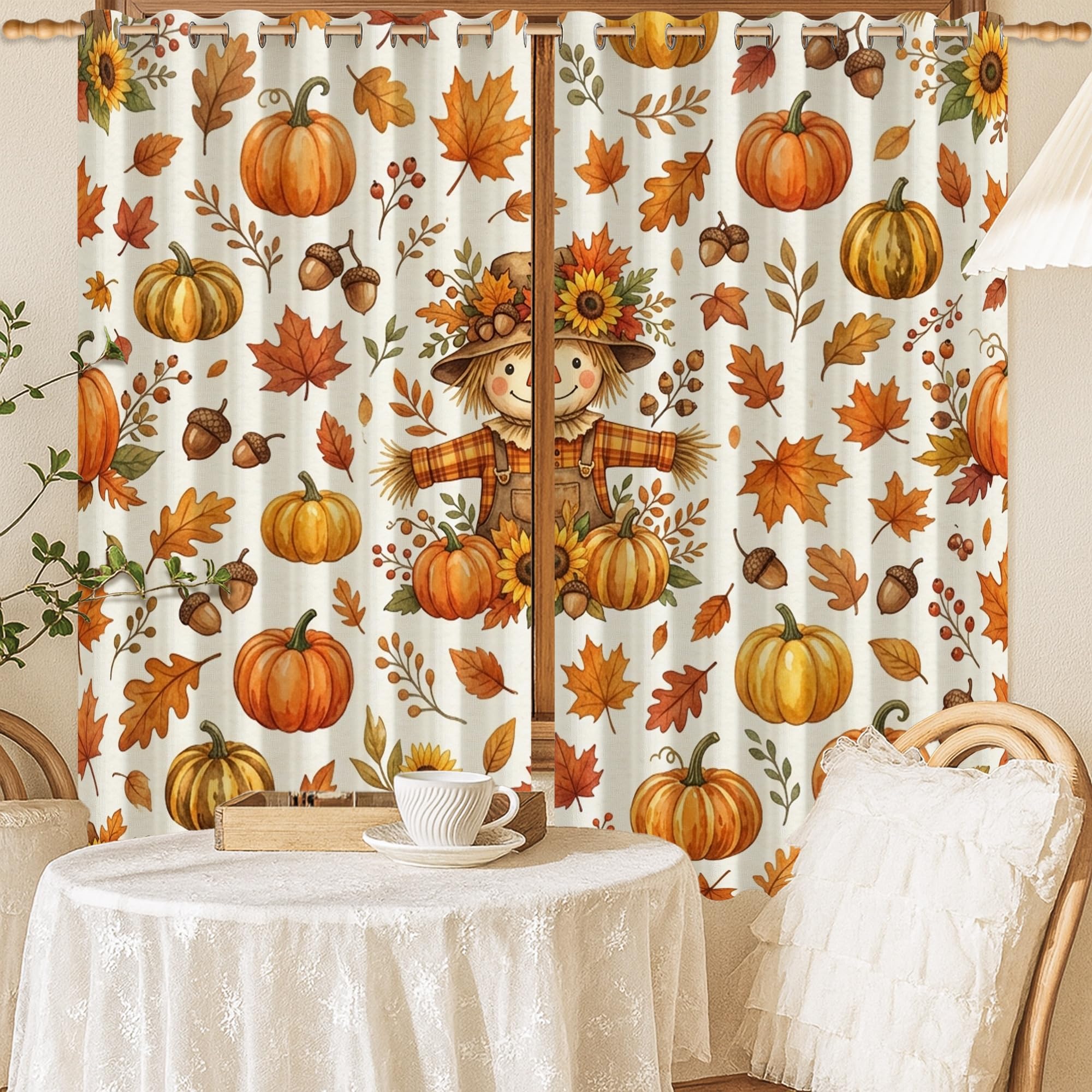 Rideaux occultants citrouilles orange pour l'ambiance du bureau