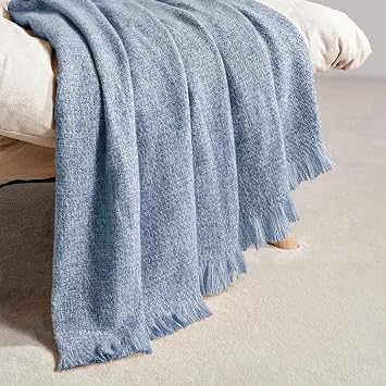 BOURINA Blue Throw Blanket Faux Cashmere Throw Outdoor Blanket 50"x 70"