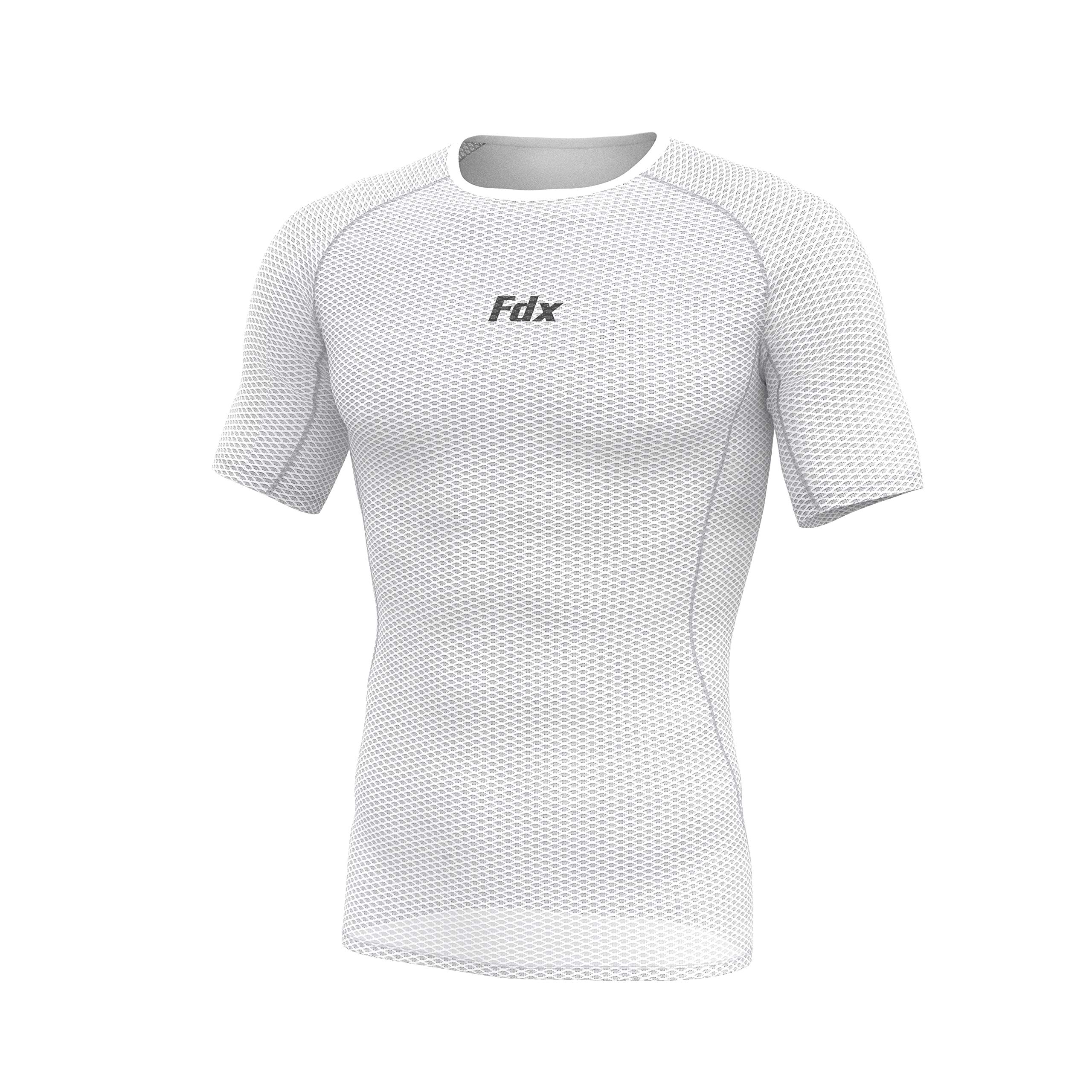 FDX Cool Mesh Base Layer Half Sleeve - Men’s Summer Cycling Mesh Top - Ultralight, Breathable, Anti-Odour Bicycle Skins Jersey - Under-Shirts for Running, Gym, Workout, Hiking (White, Medium)