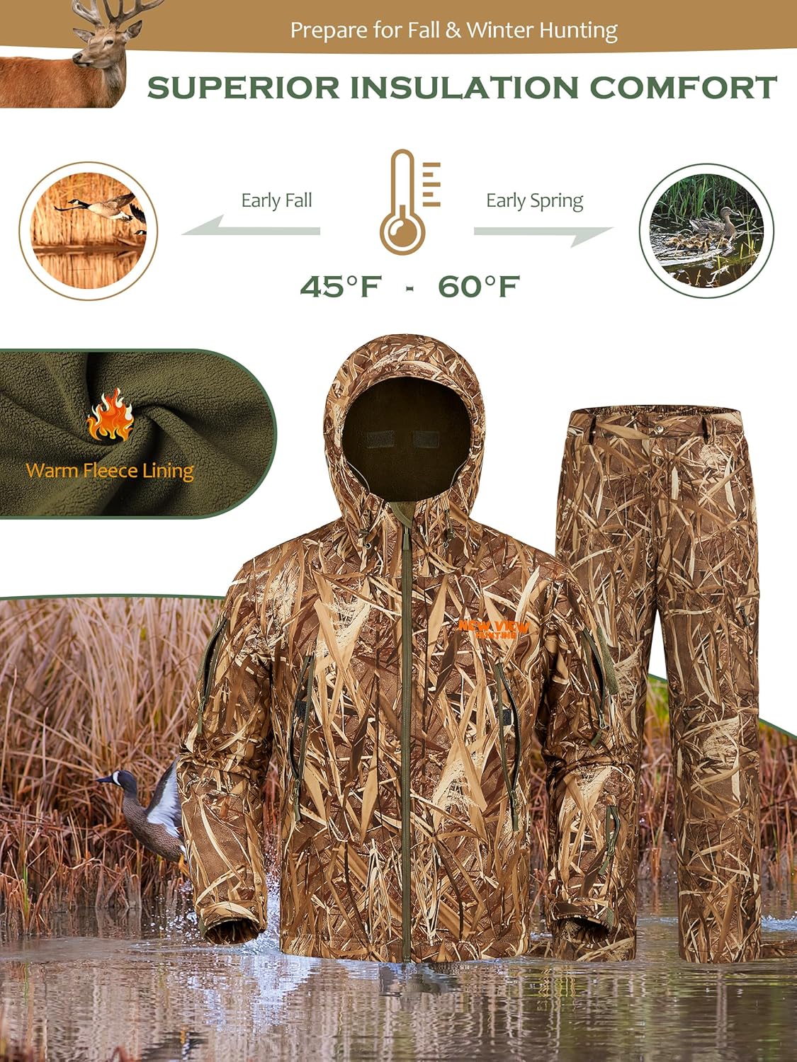 NEW VIEW Camo Hunting Clothes for Men,Quiet Warm Hunting Jacket and Pants,Water Resistant Hunting Suit for Deer Duck Bow Hunt - Image 4