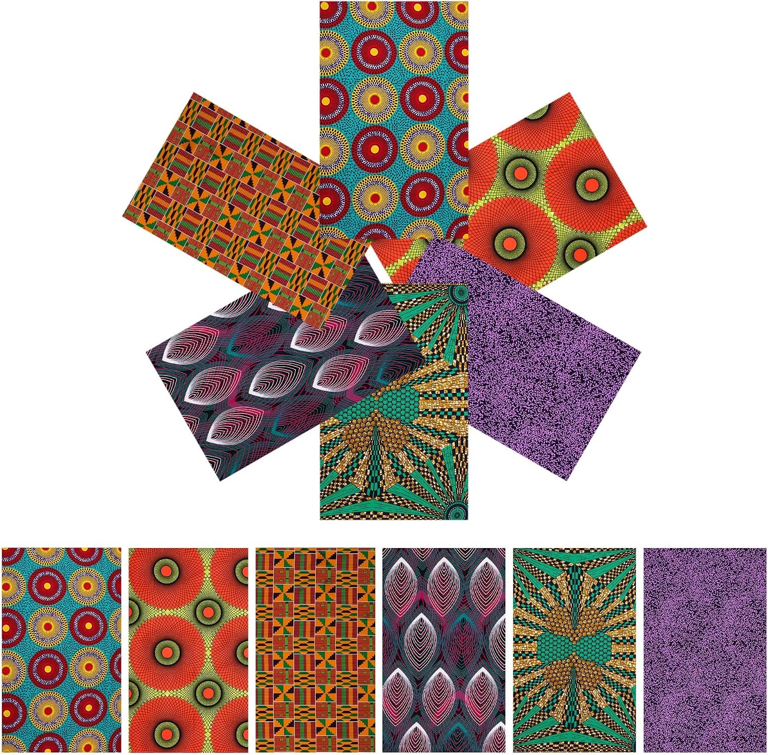 6 Pcs African Print Cotton Half Yard Bundle, 18 x 44 Inch No Repeat Kente Cloth Ankara Precut Fabric for Quilting, Sewing, Patchwork and Home Decor
