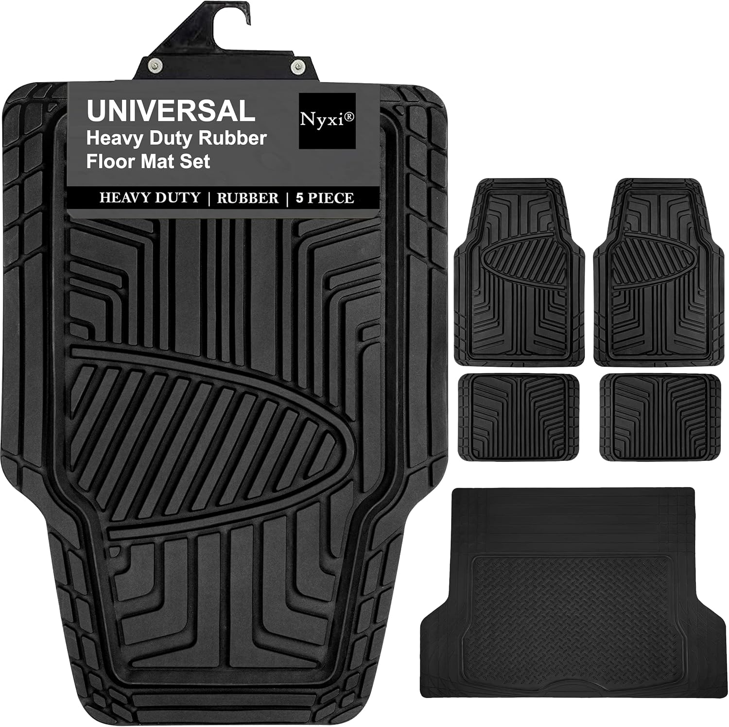 Nyxi 5 Piece Heavy Duty Rubber Car Mat XL Boot Mat (Front + Rear + Boot