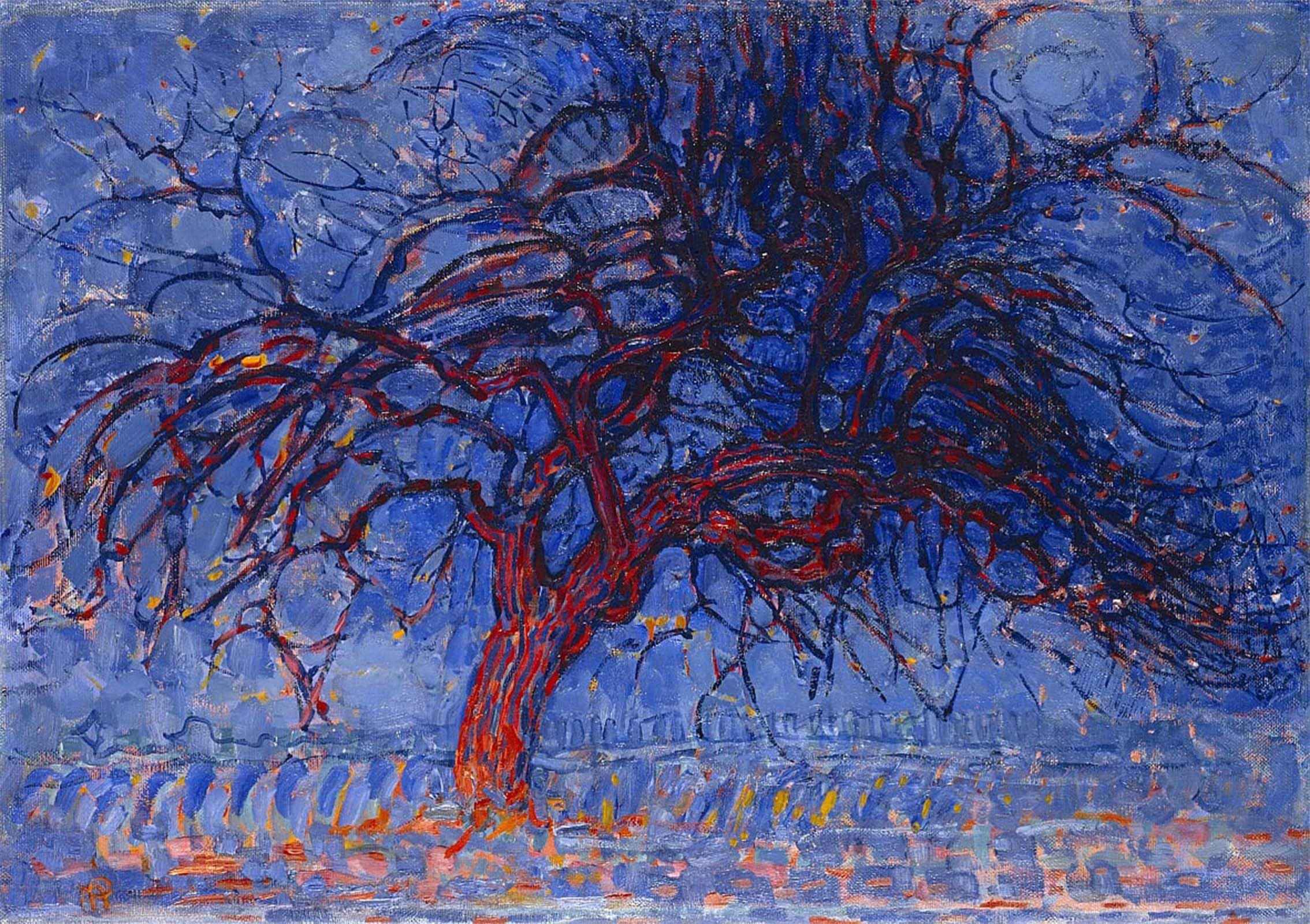 POSTERIIk Vintage Classic Picture Landscape Artwork Red Tree by Piet Mondrian Portrait Canvas Painting for Office Home Decor 60x90cm