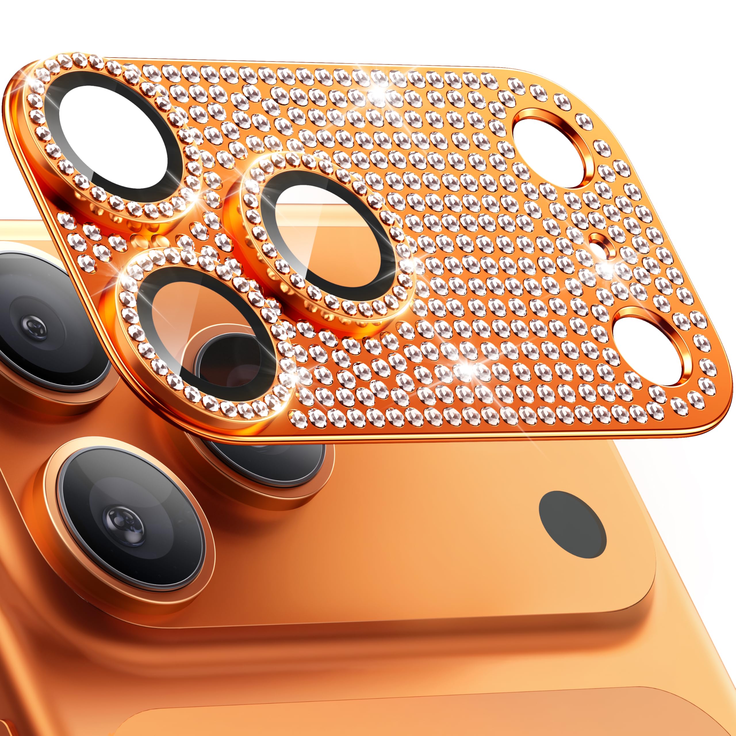 WSKEN Matte Kameraschutz für iPhone 17 Pro Max - Metallplatte 9H Härte Kratzfest Blasenfrei,Klar Kamera Panzer Schutz Glas Displayschutz Folie,Anti-Fingerabdruck,Sparkle Diamond Orange