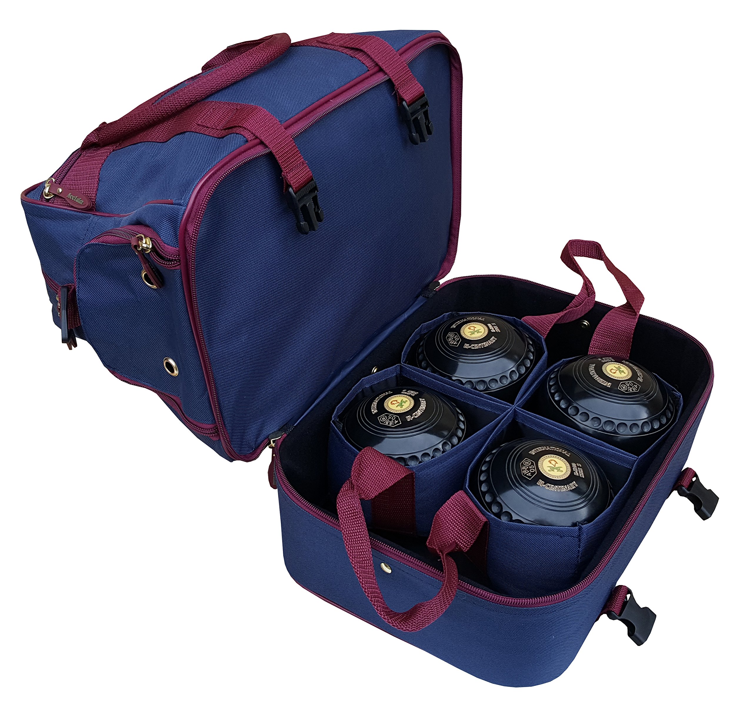 Acclaim Farne Midi - Bolsa de bolos para interior y exterior (nailon, 4 cuencos), color verde, Azul Marino/Borgoña