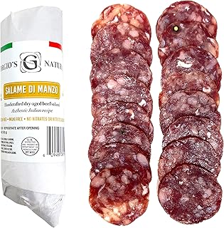 Giorgio’s Naturals Handcrafted Dry-Aged Salami – Salame Di Manzo 5 Ounce, Authentic Italian Sausage, Hard Salami, Pure Beef Salami, Charcuterie Meat