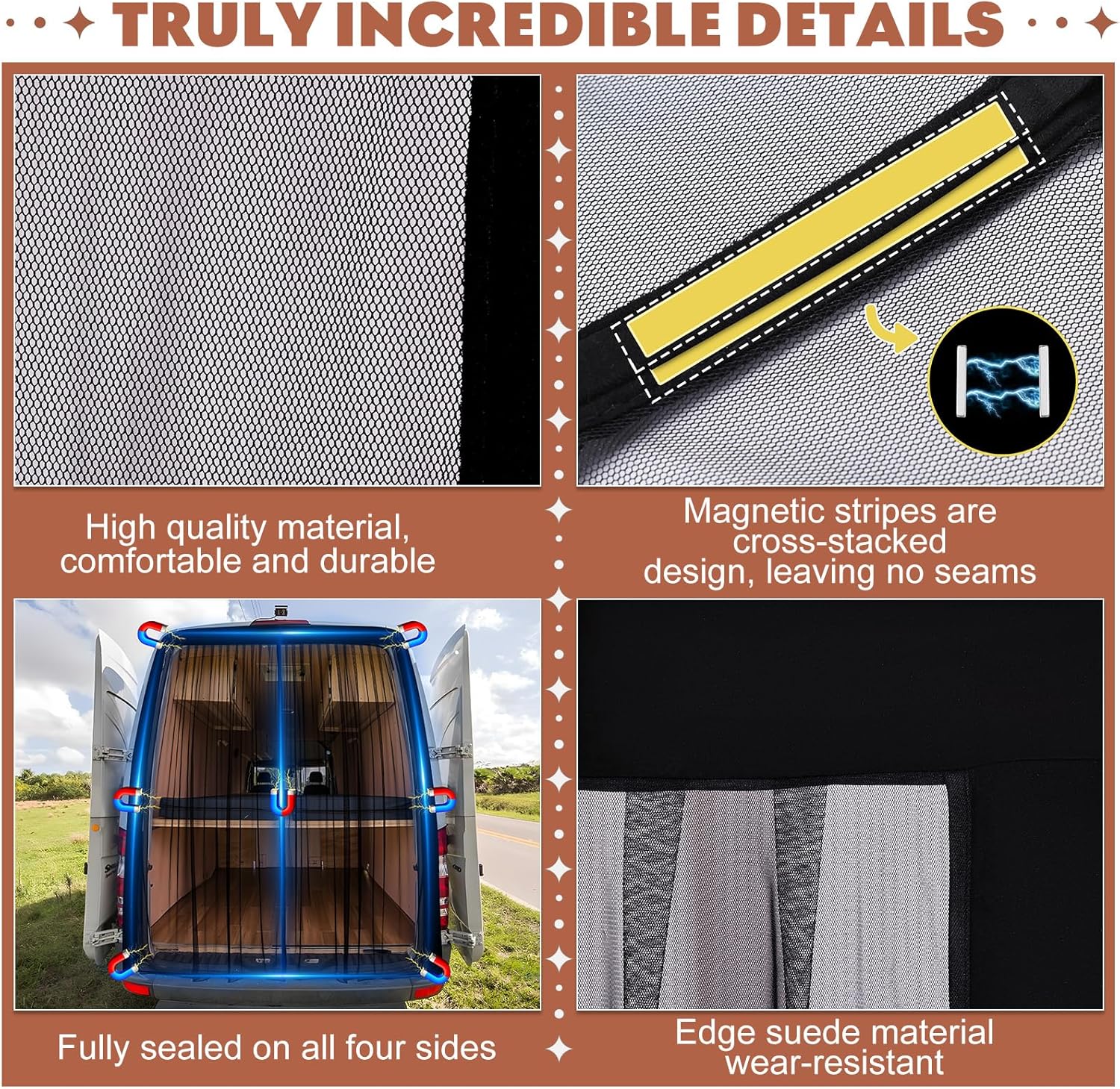 XCBYT Van Bug Screen | Magnetic Closure Bug Screen for Camping | Van Life Essentials | Universal Fit for RAM ProMaster & Ford Transit High Roof Rear Doors (79” H x 67” W)