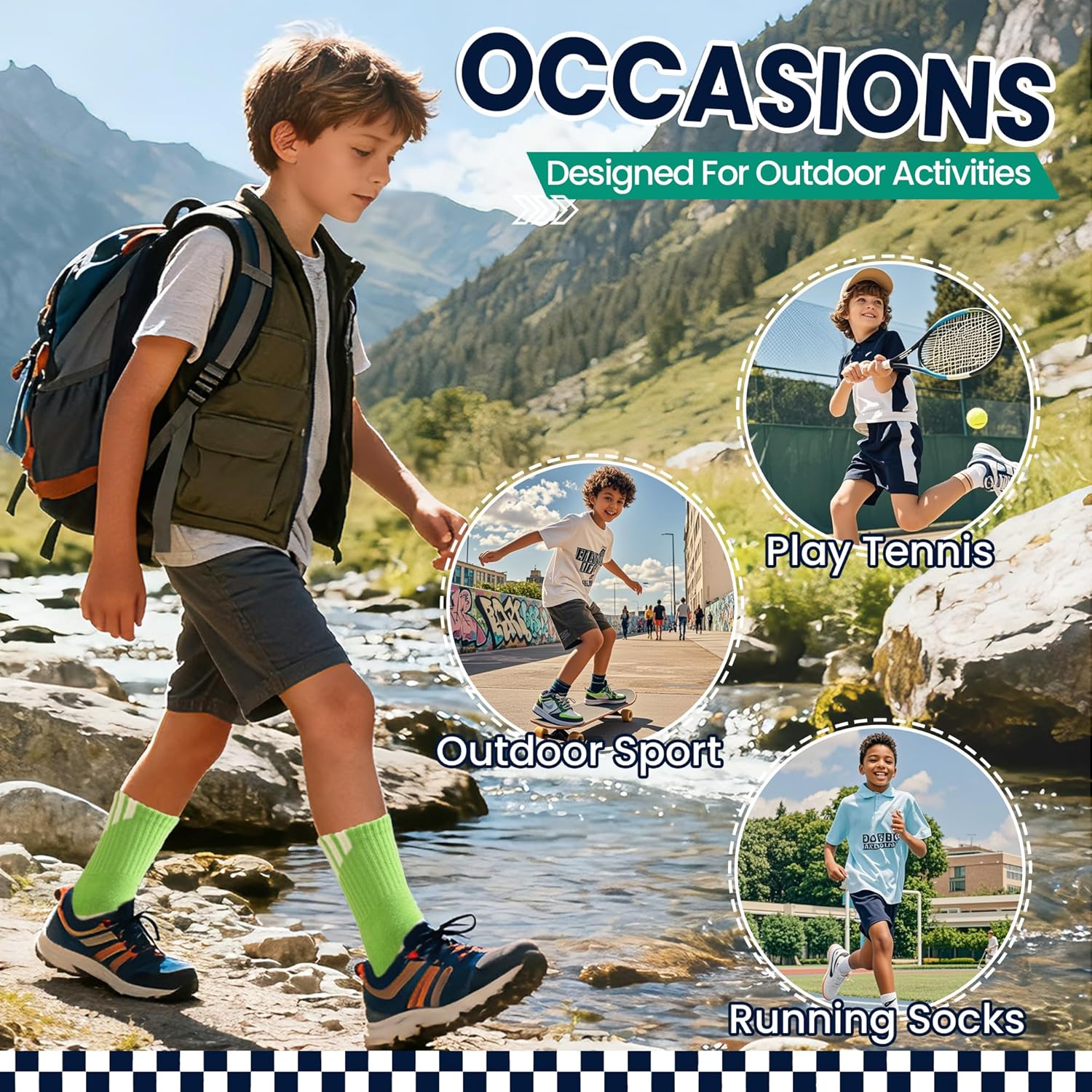 Kids Boys Athletic Socks Sport Basketball Crew Soft Cotton Breathable Youth Casual Socks 6 Pairs - Image 6