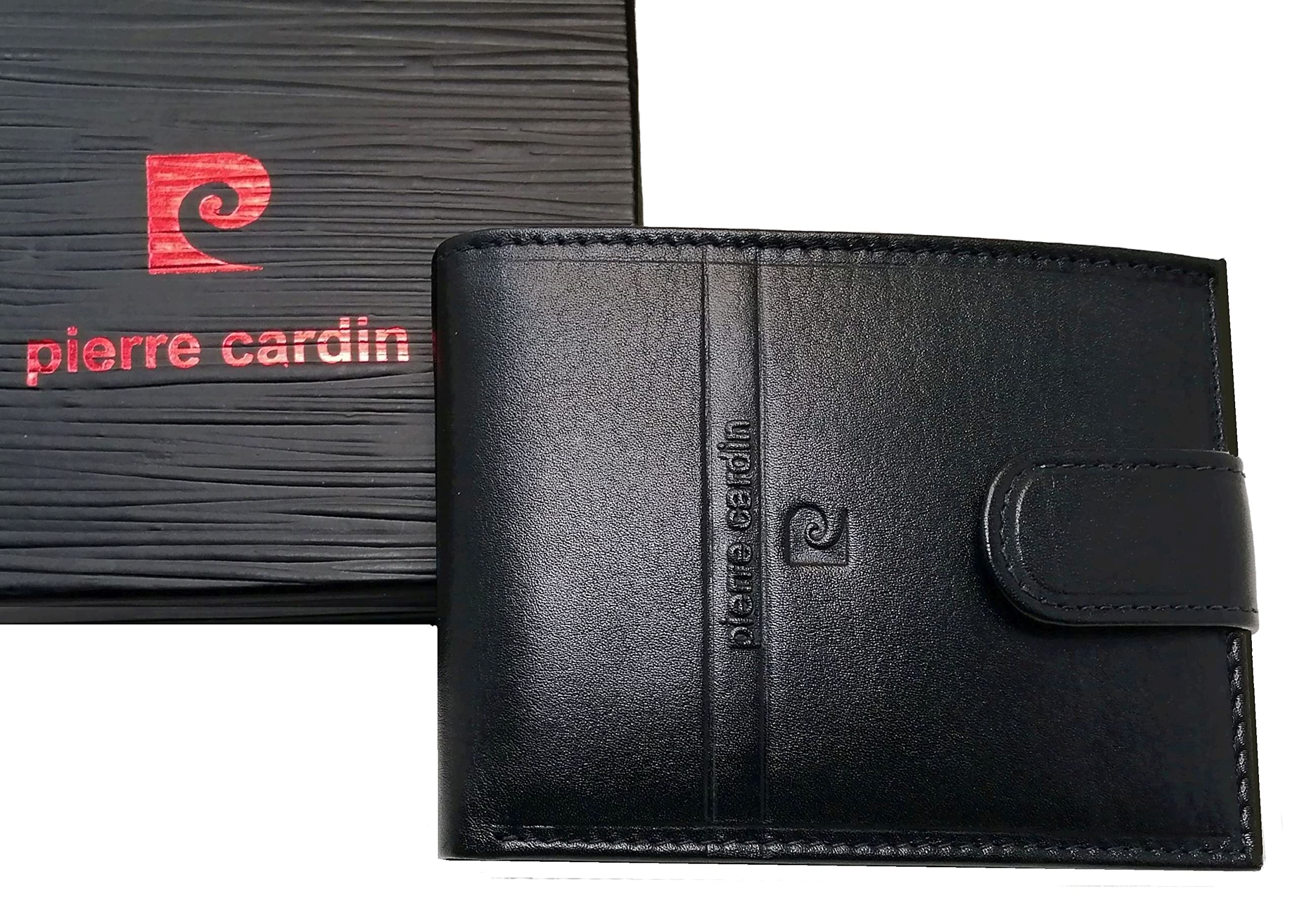 Pierre Cardin Cartera Hombre, Piel auténtica, Delgada, para Hombre, pequeña Delgada, RFID, Regalo, Billetera con Monedero, Piel, Porta Billetera, Tipo, Negro (Negro)