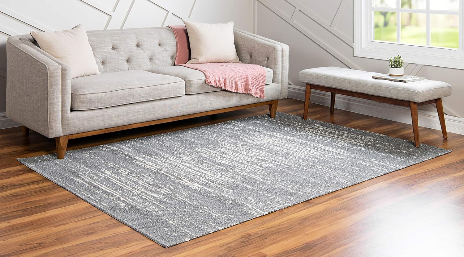 Unique Loom Decatur Collection Abstract Over-Dyed, Geometric, Trellis Area Rug (2' 2 x 3' 0 Rectangular, Gray/ Ivory)