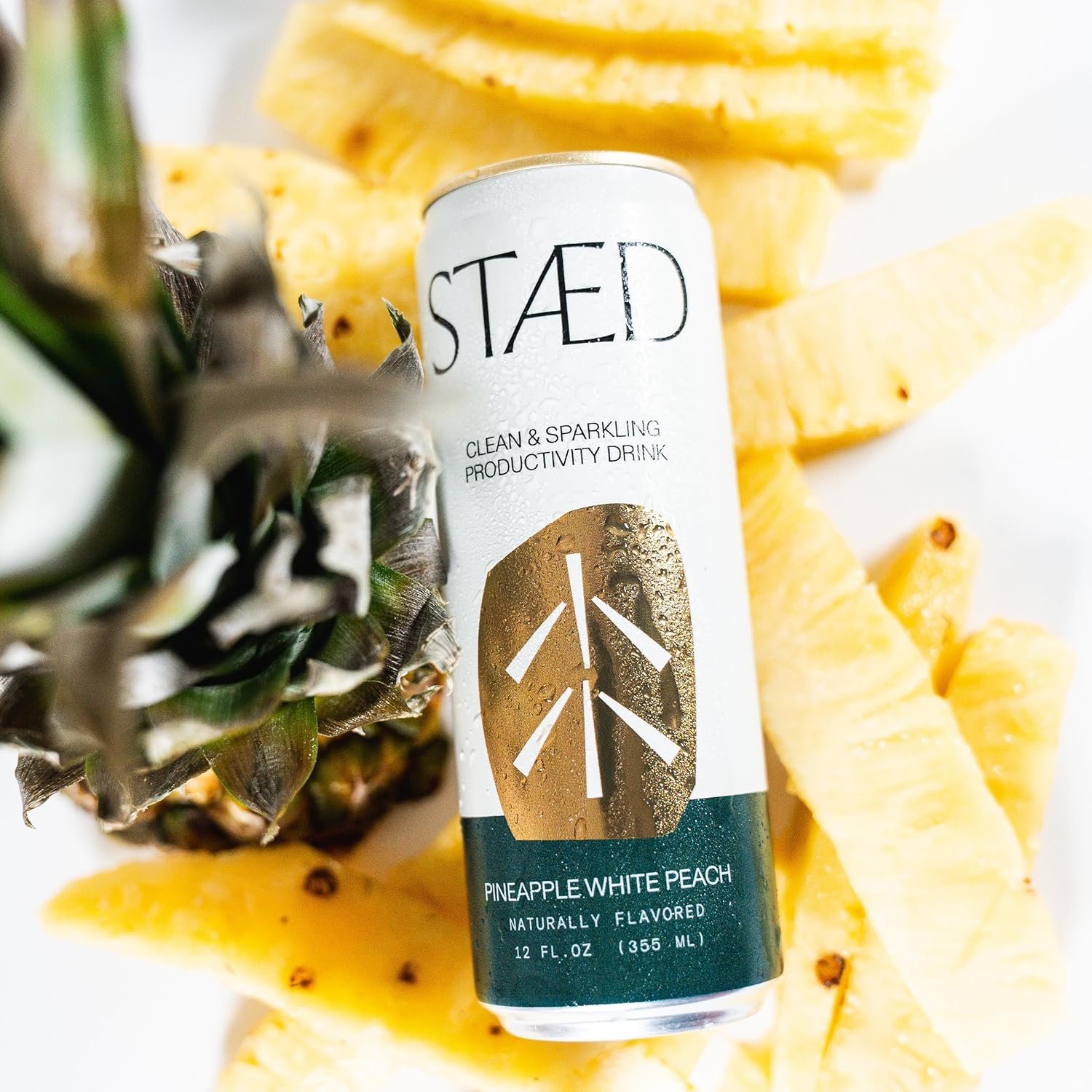 Drink Staed Pineapple White Peach Productivity Drink, Sparkling Functional Beverage, 12-Pack – With Cognizin® Citicoline & L-Theanine, Organic Clean Caffeine, Healthy Energy Drink