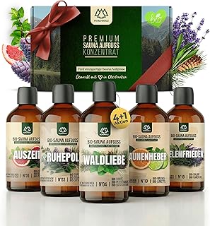 NORDHOLZ® Saunaaufguss Set Bio "Best of Bio" Premium Qualität [5x100ml] besonderes & natürliches Sauna Aufgussmittel für intensiven duft - mit naturreinen ätherischen Bio Ölen [AKTION 4+1]