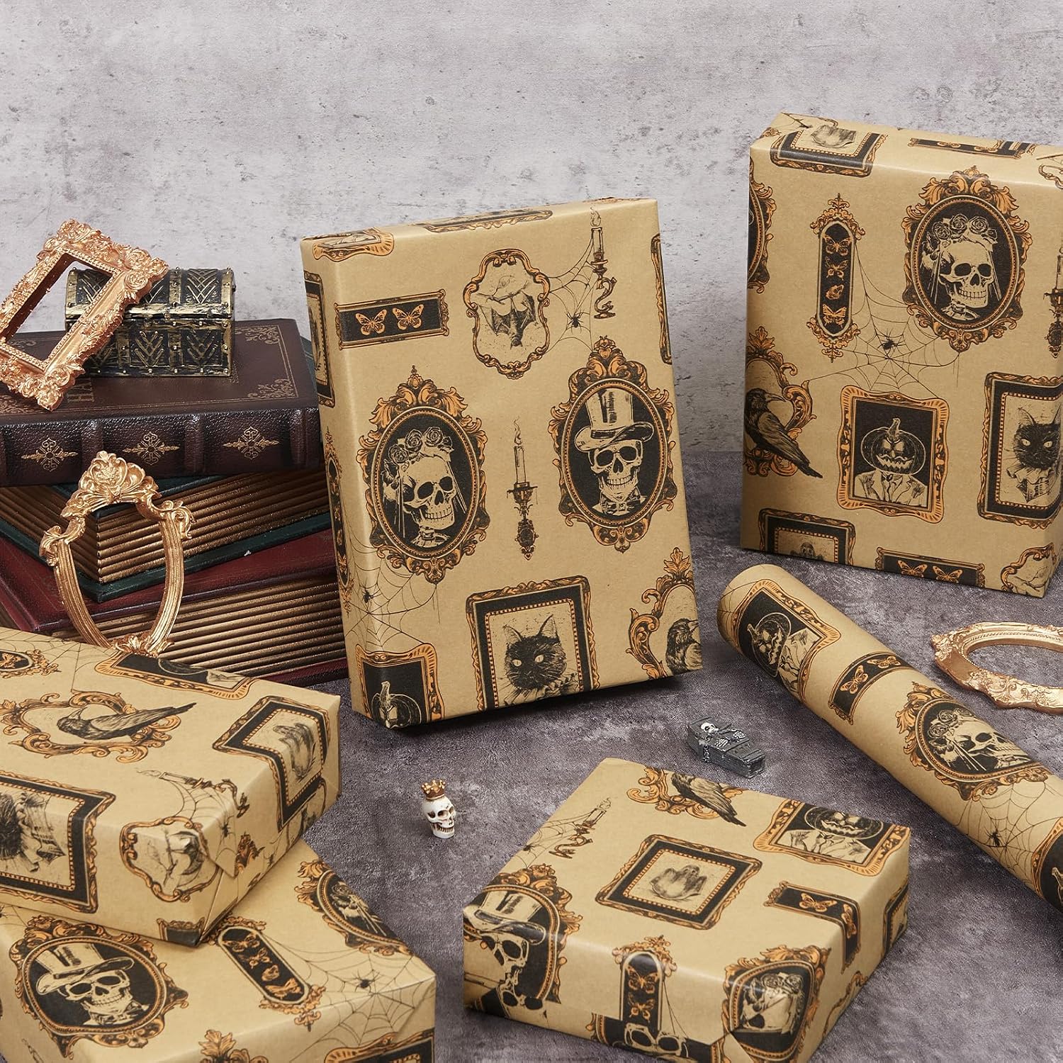 WERNNSAI Gothic Halloween Kraft Wrapping Paper Vintage Horror Gift Wrap image 5