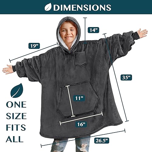 Miniatura 4 de PAVILIA Sudadera de manta para niños y niñas, cálida y acogedora sudadera gigante con mangas de capucha de forro polar Sherpa de gran tamaño,