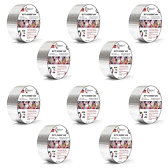 Robustt Waterproof Aluminium Foil Rubber Tape (Pack of 10) 5cm x 5mts Strong Adhesive Aluminium Foil Tape for all Repair and Leakage Solutions, Grey