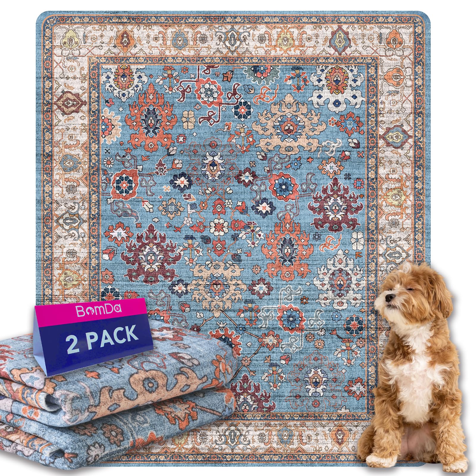 BomDa Tappeti Lavabili per Cani, 2 Pezzi Tappeti Assorbenti Riutilizzabili, Tappetino per Addestramento del Cane, Gatti, Conigli, Porcellini d'India, Antiscivolo (Pattern 1, 91.5x104cm)