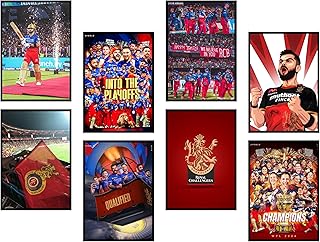 RCB BANGALORE Cricket Wall Posters – Set of 8 | 8x12 Inch A4 Size | 300 GSM Premium Art Pa