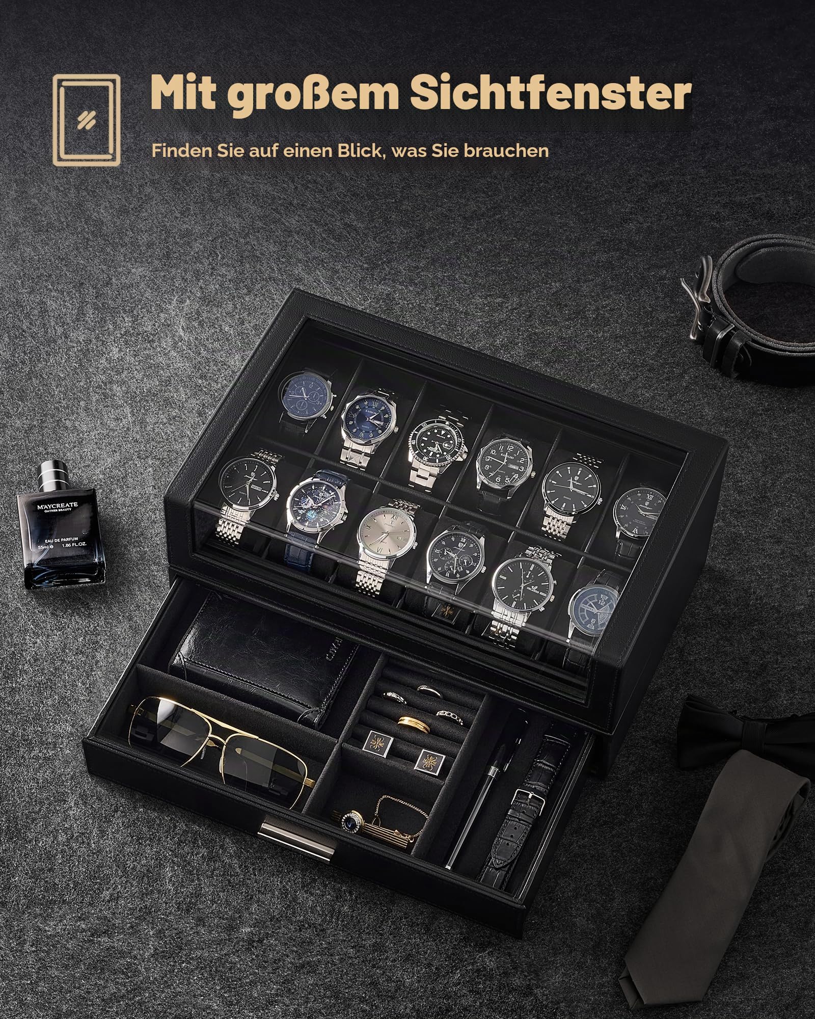 ProCase 12 Slots Uhrenbox Uhrenkasten Uhrenaufbewahrung