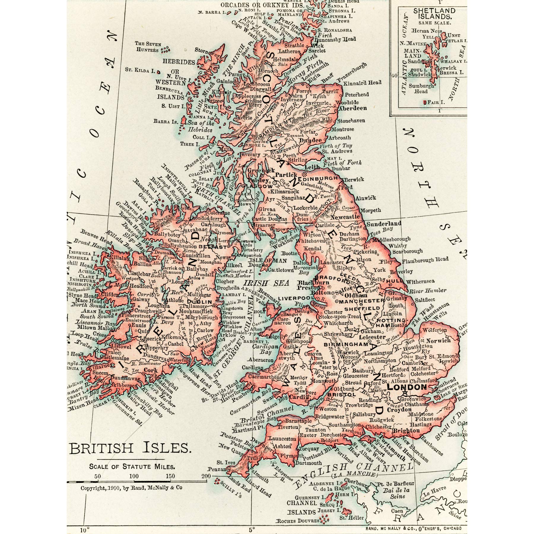 アート・デザイン・音楽 Early Printed Maps of the British Isles Artery8 Map Rand McNally 1900 British Isles Ireland UK Chart Large