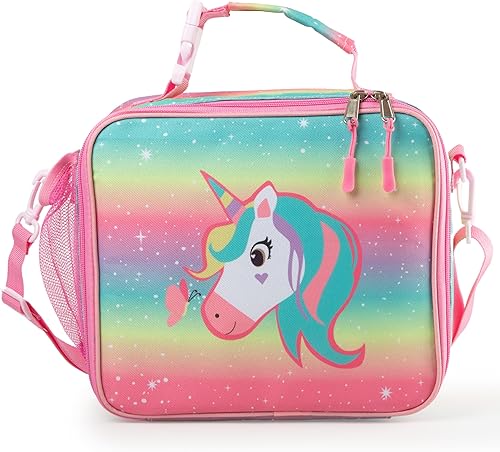 Miniatura 1 de Lonchera de unicornio arcoíris, lonchera para niñas para niños, bolsa de almuerzo aislada para niños con soporte para botella y correa para el