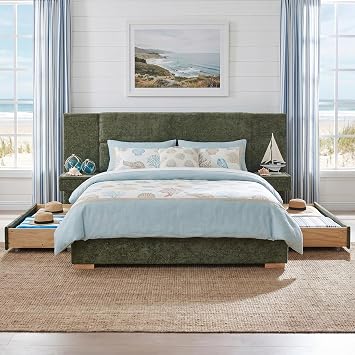 Queen Size Platform Bed with Drawers & Built-In Nightstands, Turtle