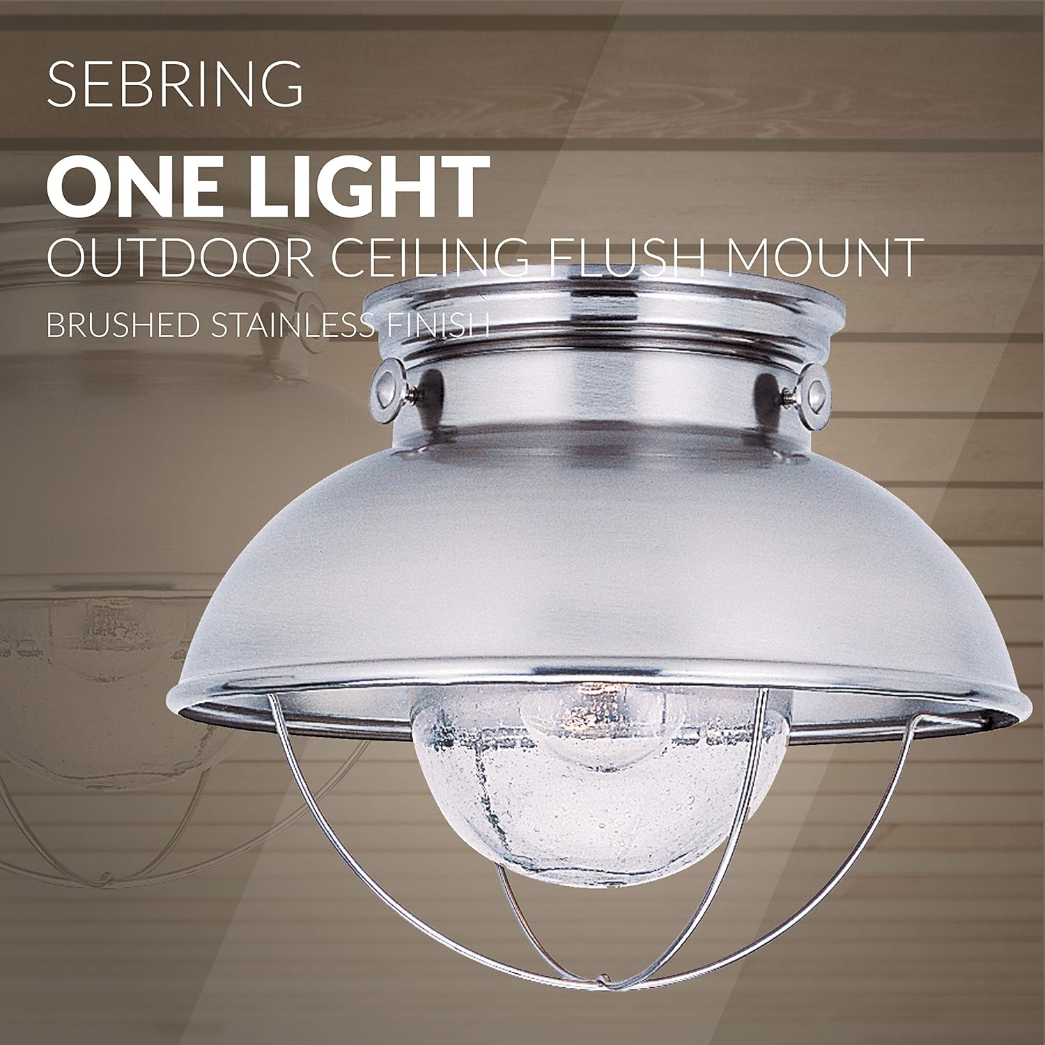 Generation Lighting 8869-98 Sebring Transitional One - Light Outdoor Ceiling Flush Mount Outside Fixture, Brushed Stainless Finish, 1-Light, cETL Listed, Safety Rated for Wet Locations
