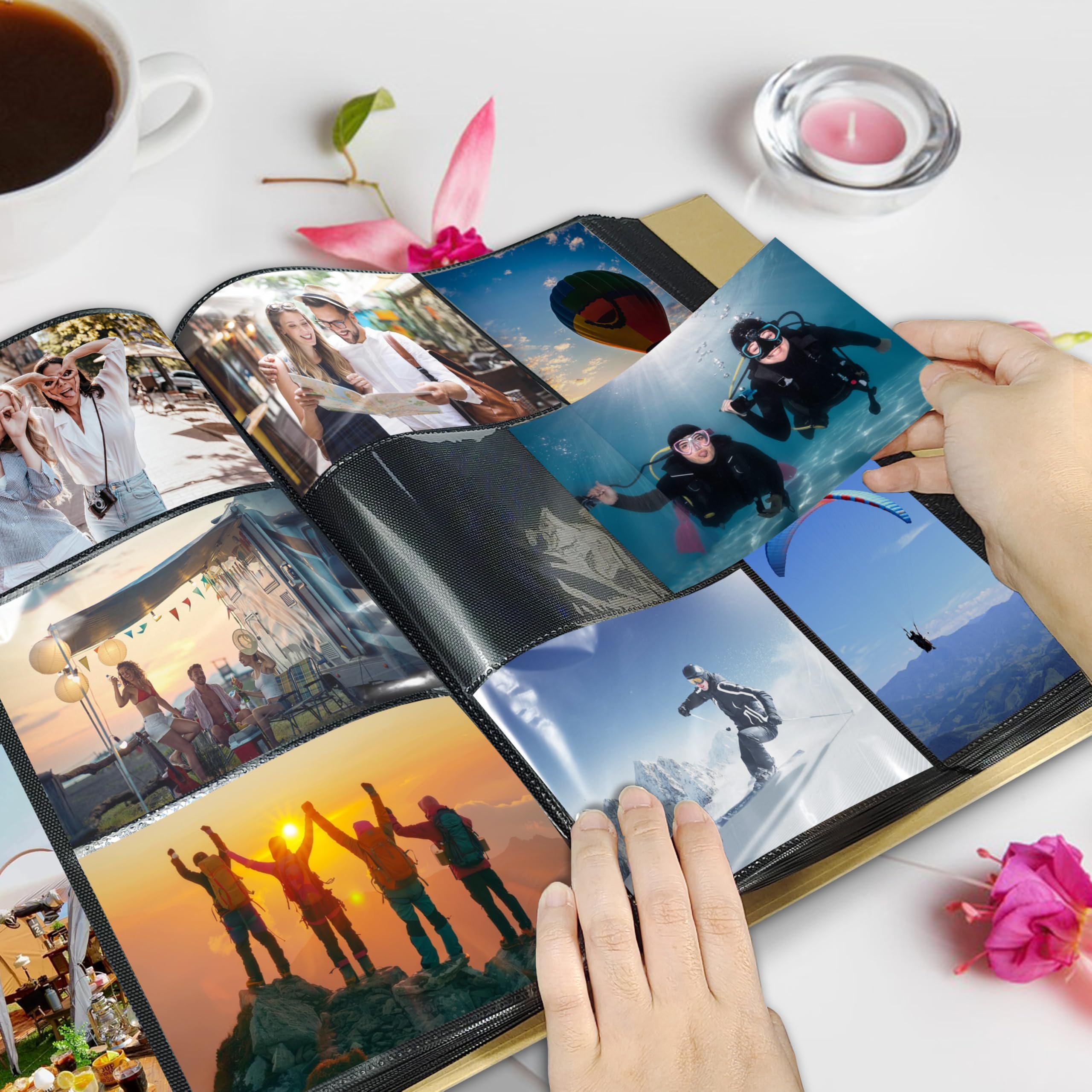 Álbum de fotos de viaje con capacidad para 500 fotos de 4 x 6 pulgadas con 5 bolsillos por página, tapa de mapa del mundo, libro de recuerdos para vacaciones familiares, viajes por carretera y