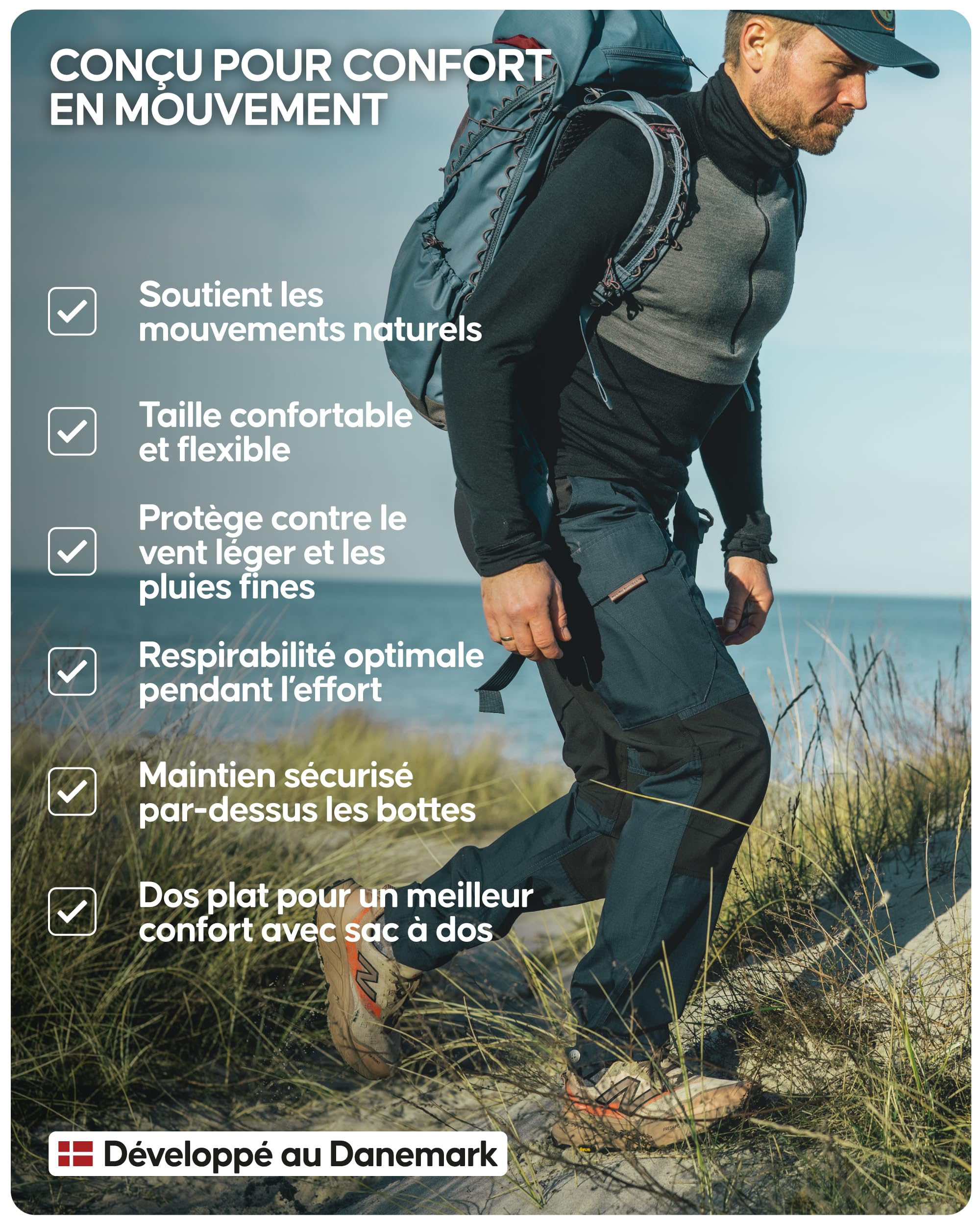 DANISH ENDURANCE Pantalon De Marche Déperlant, Pantalon Exploration pour Randonnée, Activités Outdoor & Usage Quotidien, Résistant, pour Homme