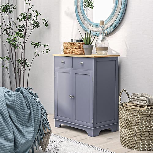 Vista 81 de HOMCOM Sideboard with Solid Wood Countertop, Modern Kitchen Storage Cabinet, Coffee Bar Cabinet with 2 Drawers, Doors and Adjustable Shelf, Black