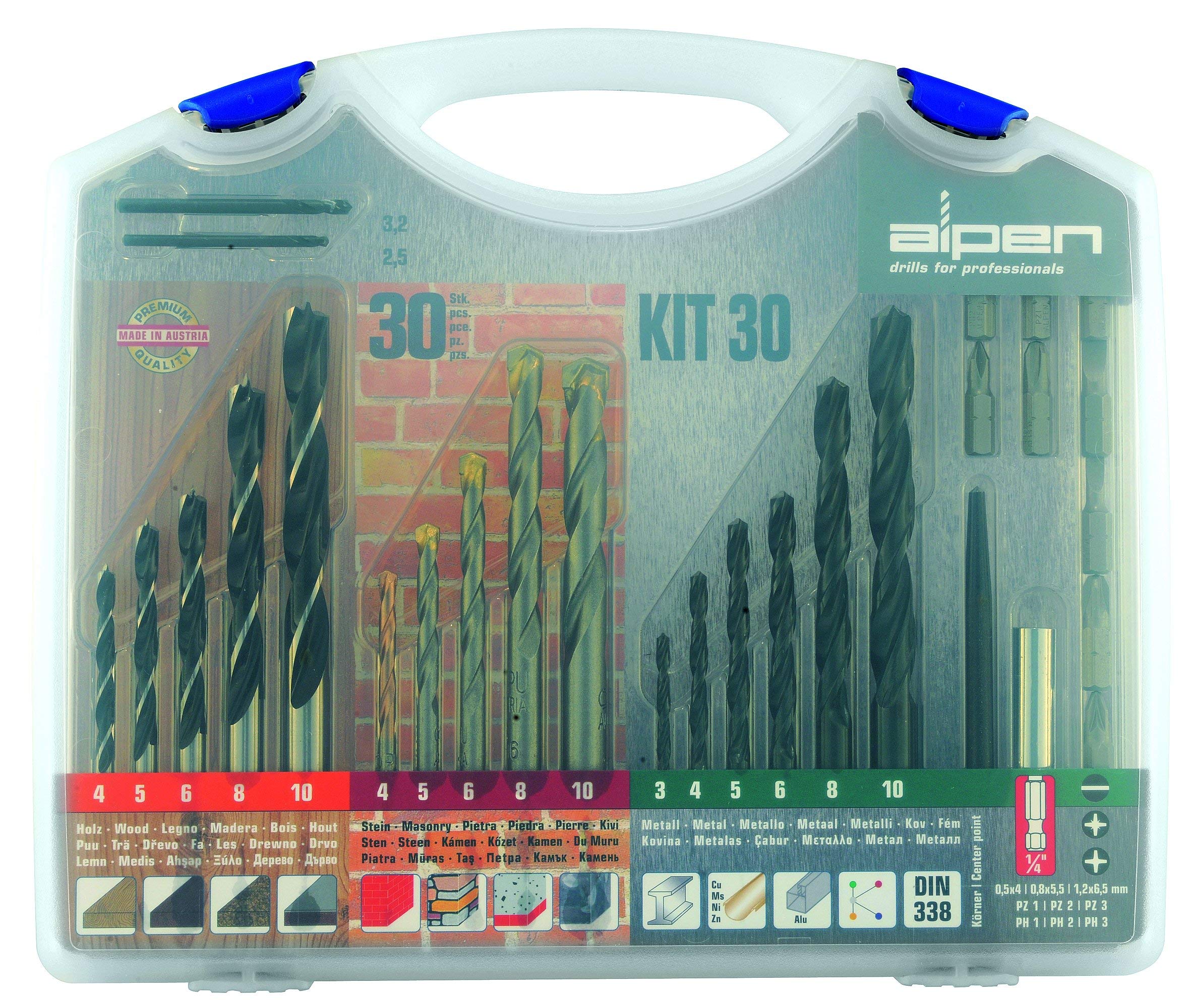ALPEN Bohrer-Kassetten Set Combiset Master 16 (16-tlg.) – Metall-, Stein- & Holzbohrer, Ø 2-10 Mm, Für Heimwerker & Profis