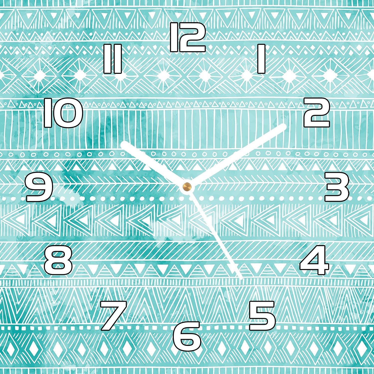 Horloge murale cuisine et salon moderne turquoises géométriques