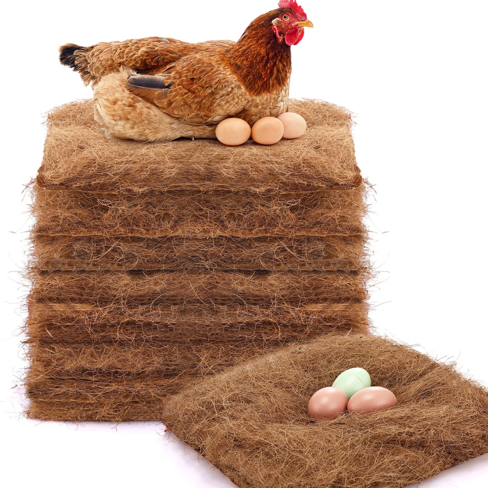 Yerliker 24 Pack Chicken Nest Box Pads Laying Hen Nesting Box Liners Nesting Pads Natural Coconut Fiber for Chicken Coop Bedding Fit Most Nest Boxes