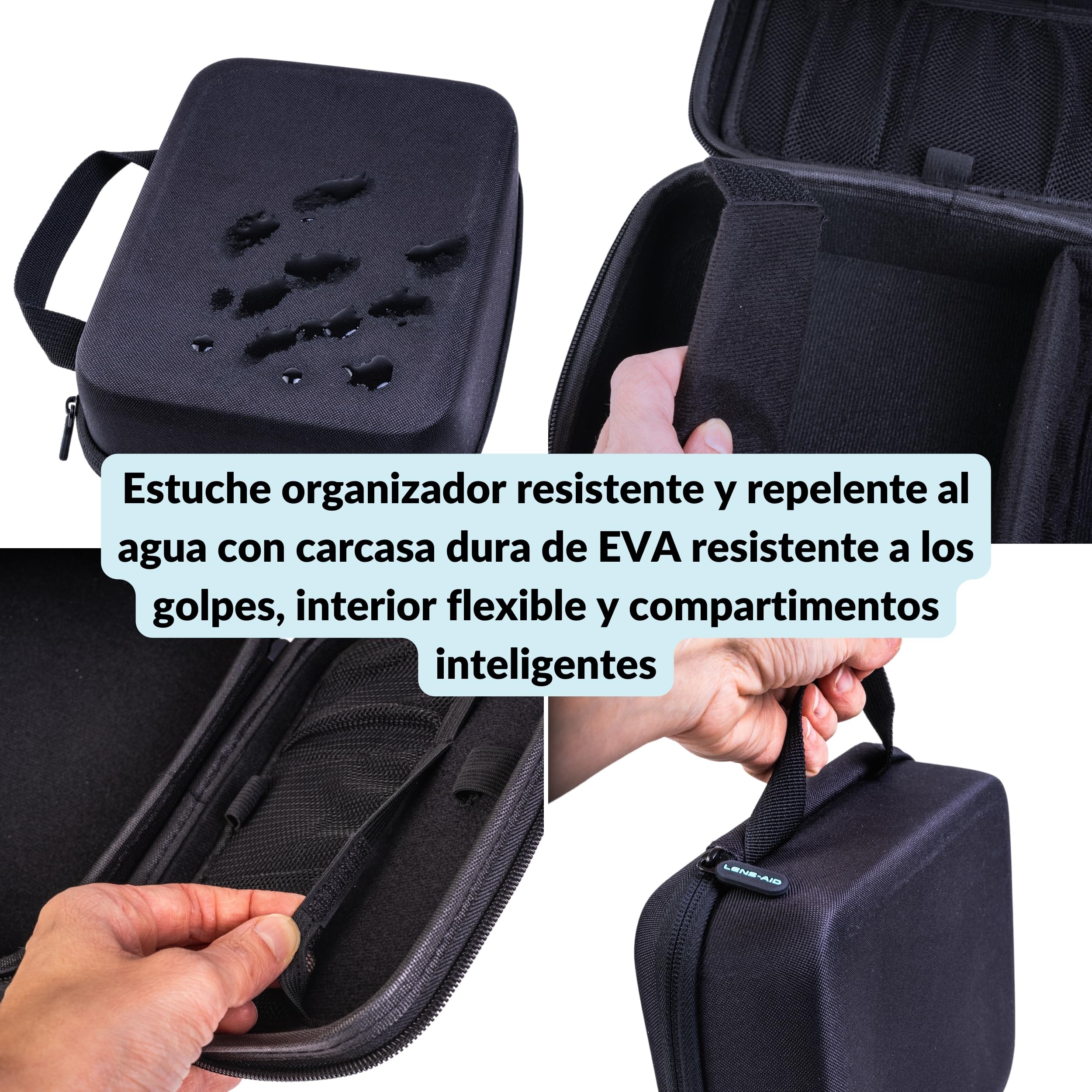 LENS-AID Estuche Organizador para Accesorios de cámara y tecnología, Negro, Medium, Estuche rígido para Guardar en Viajes
