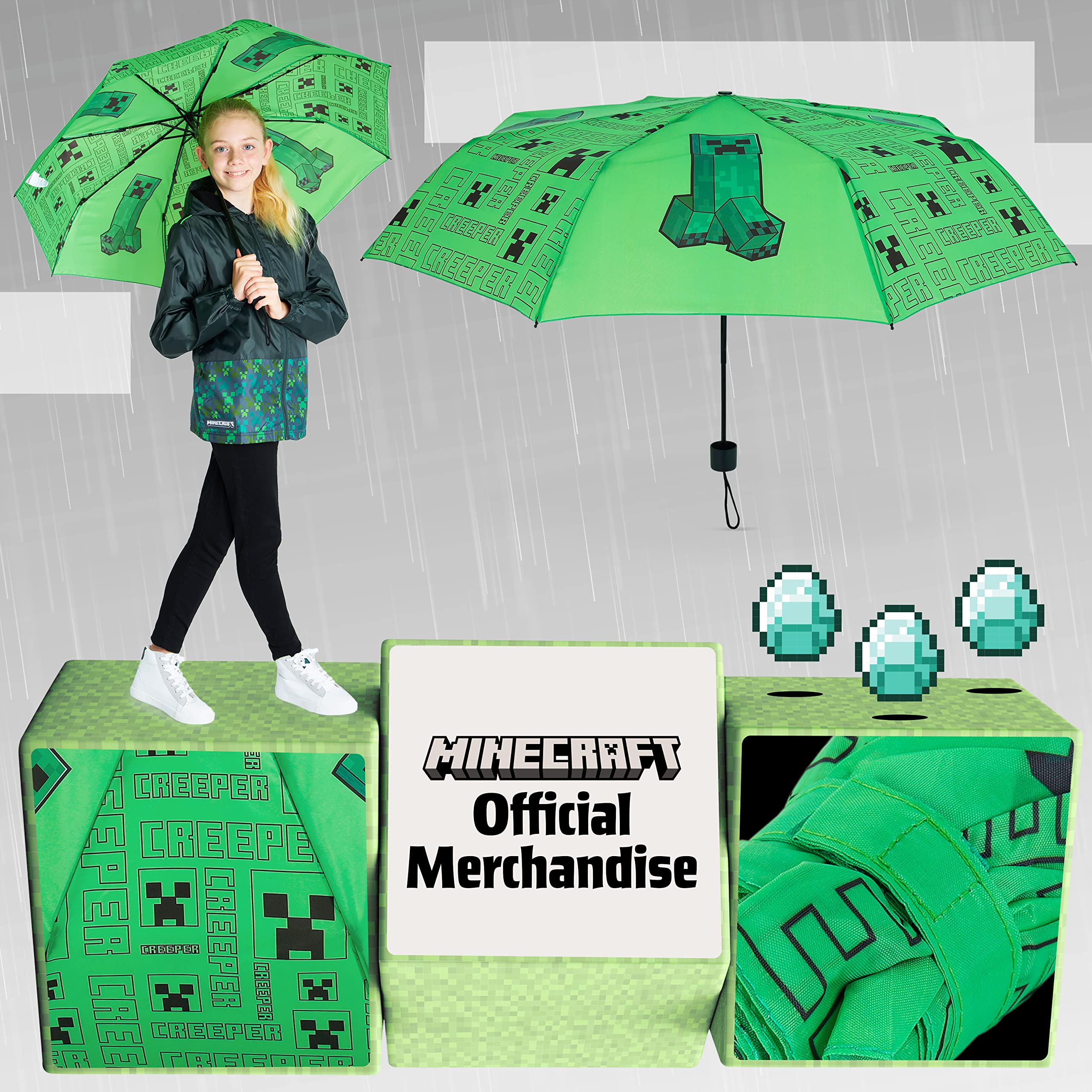 Minecraft Składane parasole dla chłopców dziewcząt trwały kompaktowy parasol wiatroszczelny parasol podróżny dla nastolatków i graczy