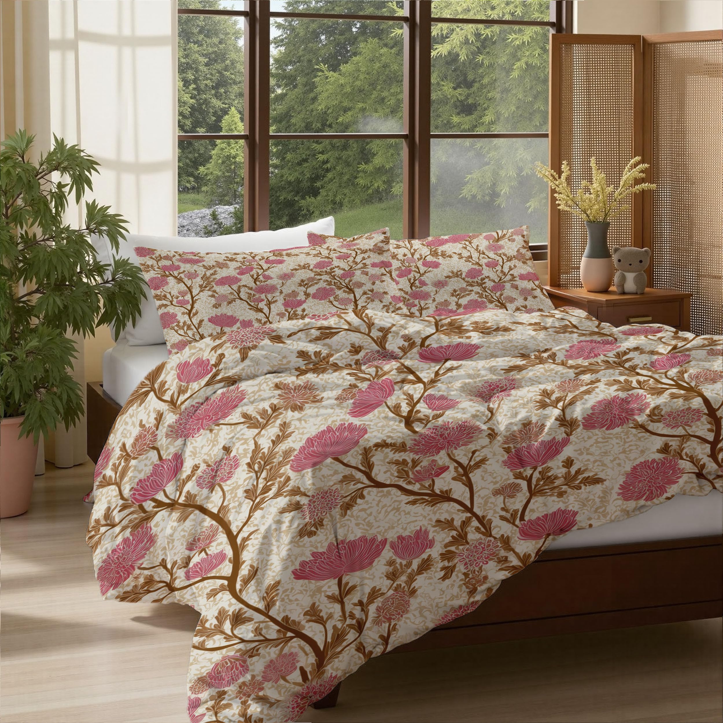 Housse de couette 200x200 en microfibre douce beige, lit 2 personnes sans repassage